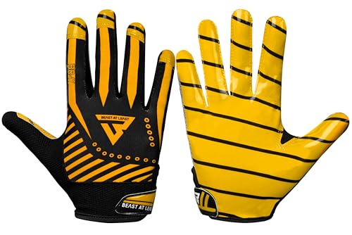 Youth Football Gloves, Breathable Performance Football Gloves for Kids & Adults, Sticky Youth Wide Receiver Gloves, Ideal Gloves for Ultimate Grip & Comfort - color: Yellow, size: Youth XL/Adult M