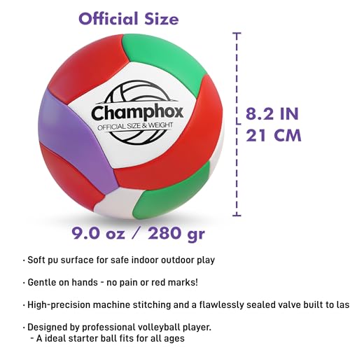 Soft Volleyball Ball Size 5 for Teen Youth Girls Kids Beginners Team Skills Practicing Training Indoor Outdoor Water Play Beach Pool Volley Ball with Pump & Mesh Bag 2026