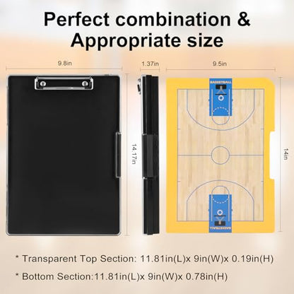Basketball Clipboard for Coaches - All-Weather Double-Sided Dry Erase Board with Magnetic Pieces, Markers, Eraser, Whistle & Clear View Dry Erase Storage Box | Perfect Basketball Gifts - style: Basketball