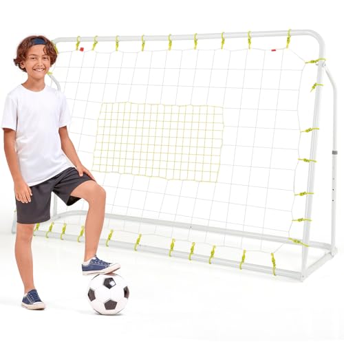 Goplus 6FT x4FT Soccer Net, 2 in 1 Soccer Rebounder Soccer Goal w/Shooting Auxiliary Area, 5 Adjustable Angles, Youth Teens Soccer Practice Training Equipment for Backyard - color: White