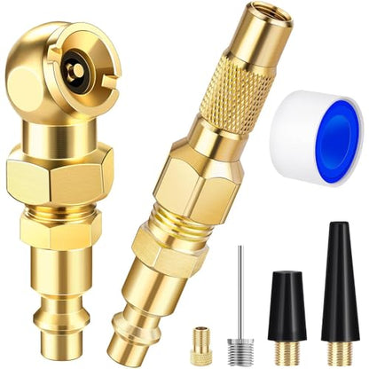 LUMITECO 2-Pack Heavy Duty Air Chuck Set,Screw On Tire Inflator Nozzle & Closed Ball Tire Chuck with 1/4" NPT Standard Quick Plug, Tire Air Chuck w/Presta Valve & Air Pump Ball Needle Set