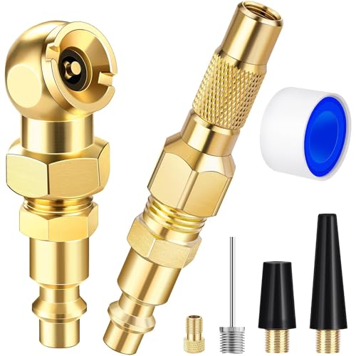 LUMITECO 2-Pack Heavy Duty Air Chuck Set,Screw On Tire Inflator Nozzle & Closed Ball Tire Chuck with 1/4" NPT Standard Quick Plug, Tire Air Chuck w/Presta Valve & Air Pump Ball Needle Set