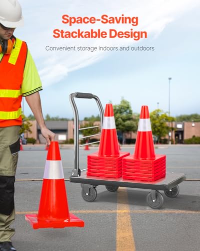 VEVOR 12Pack 18" Traffic Cones, Safety Road Parking Cones PVC Base, Orange Traffic Cone with Reflective Collars, Hazard Construction Cones for Home Traffic Parking - size: 18"(12Cones)
