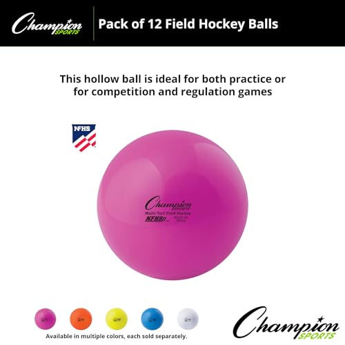 Champion Sports Field Hockey Balls – NFHS Approved, High-Visibility Regulation Balls, 12-Pack - color: Pink (Pack of 12)