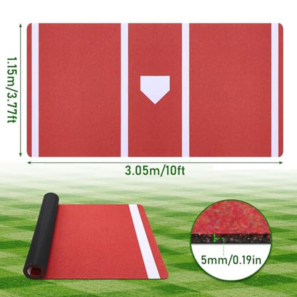 TOBWOLF Baseball Batting Mat, Softball & Baseball Hitting Mat with Home Plate for Batter, Anti-Slip Batting Cage Mat W/Batting Stance Alignment Guide for Swing Pitching Training - color: 10 x 3.8 FT Baseball Batting Mat