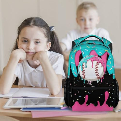 Kids Backpacks - Baseball Backpack for Boys Kids Sports School Bookbag Youth Player Gift 17" Drip Design Schoolbag for Elementary Primary - color: White