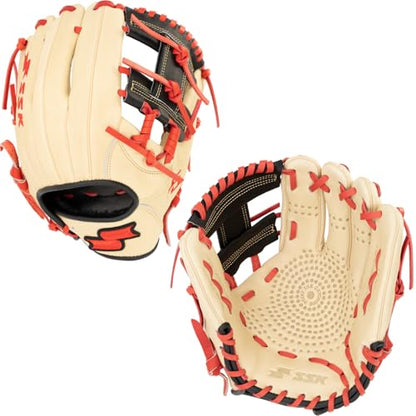 SSK Z5 Craftsman Infield Baseball Glove – 11.25” - 11.5” - 11.75” - 12” – Right & Left Hand Throw - color: Camel/Black/Red, size: 11.5" - Right Hand Throw