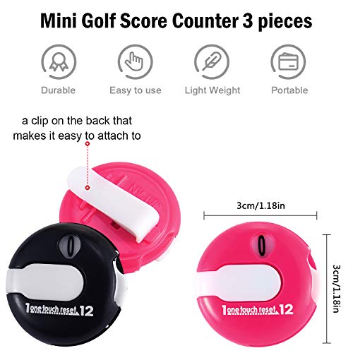 Frienda 6 Pack Golf Stroke Counter Clicker, Mini Score Counter, One-Touch Reset Clip for Gloves, Belt & Golf Bag, Counts up to 12 Strokes