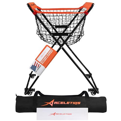 ACELETIQS Baseball Softball Portable Batting Practice Ball Caddy, Use During Training and Drills, Save Your Back No More Bending, Holds up to 60 Baseballs, Instant Setup
