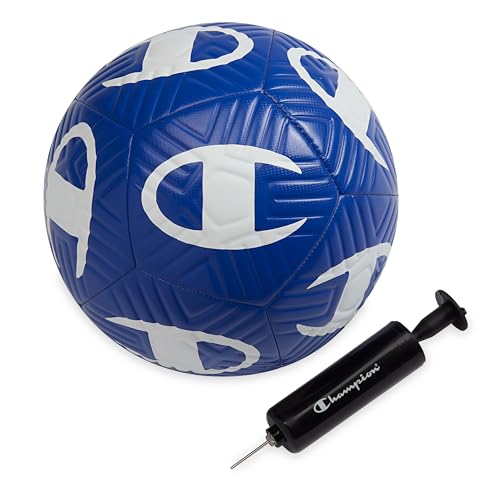 Champion Playmaker Logo Deflated Soccer Ball with Pump, Size 5 Soccer Ball, Durable Panels for Kids, Youth & Adults, Indoor/Outdoor Training Ball with Inflation Hand Pump - color: Surf the Web/White, size: 5