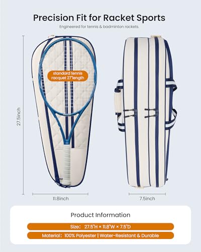 Tennis Bag for Women & Men, 3-6 Rackets Tennis Racket Bag with Shoe Compartment & Insulated Pocket, Water-Resistant Gym Bag, Perfect Tennis Accessories for Court Training & Daily Use - color: Navy Blue - Beige