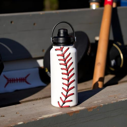 Baseball Water Bottle 32oz, Sport Travel Stainless Steel Tumbler With Lid, Double Wall Vacuum Insulated Coffee Cup Travel Mug, Fathers Day Birthday Baseball Gift For Boys Dad Husband - color: Baseball-2