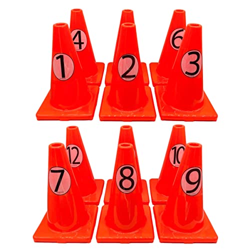 LVL10 Pro Training Cones - 12" Large Soccer Cones for Sports Training - for Basketball, Football, Basketball and Agility Drills - Soccer Field Markers that Won't Crack, Slide or Fly - style: 12 Cones with Stickers