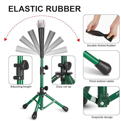 Baseball Tee Batting Tee Softball Tee Portable Travel Hitting Tee,Easy Adjustable Height,Stable Tripod Stand - color: Green, style: Tee