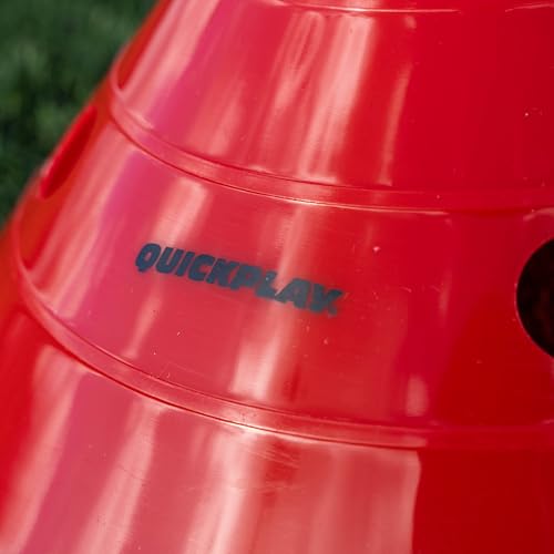 QUICKPLAY Super Cone Speed Markers Set of 16, Heavy Duty Sports Training Cones with Wide Base, 5.5 Inch Height, Portable with Carry Stand, for Soccer Agility Drills