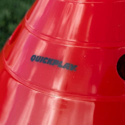 QUICKPLAY Super Cone Speed Markers Set of 16, Heavy Duty Sports Training Cones with Wide Base, 5.5 Inch Height, Portable with Carry Stand, for Soccer Agility Drills