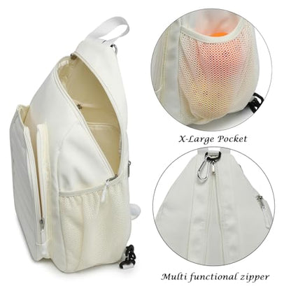 Sling Bag Crossbody Backpack for Pickleball Paddle Tennis Racketball Travel for Men and Women, with Ice Bag 2PS - color: White