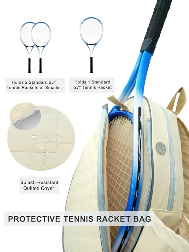 Tennis Backpack for Women and Men, Holds 1-2 Rackets, Lightweight Water-Resistant Tennis Bag for Pickleball and Badminton - color: Cream