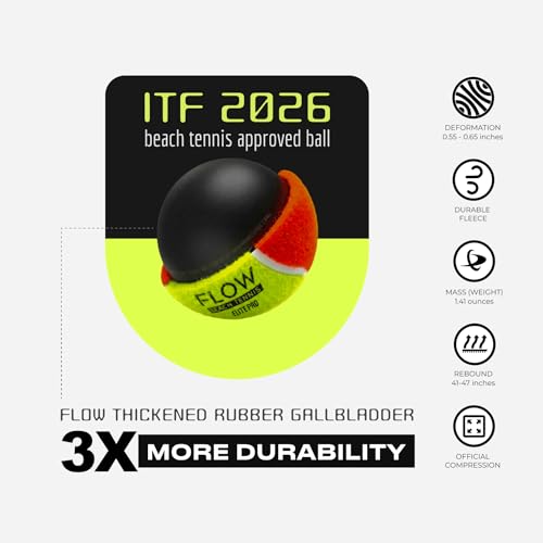 Flow Tennis Beach Balls, ITF Approved - Pack of 3, Low Compression Sand Court Balls