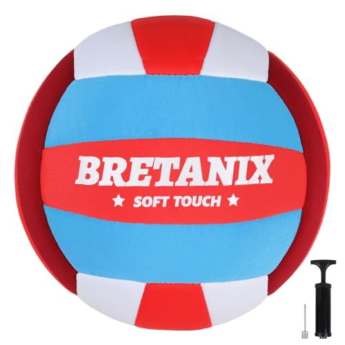 Soft Indoor Volleyball – Quiet Lightweight Fabric Volleyball for Kids, Youth & Beginners, Safe Training Ball, Pump Included - color: Red/Blue