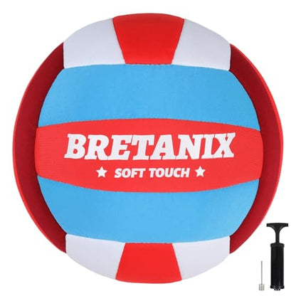 Soft Indoor Volleyball – Quiet Lightweight Fabric Volleyball for Kids, Youth & Beginners, Safe Training Ball, Pump Included - color: Red/Blue