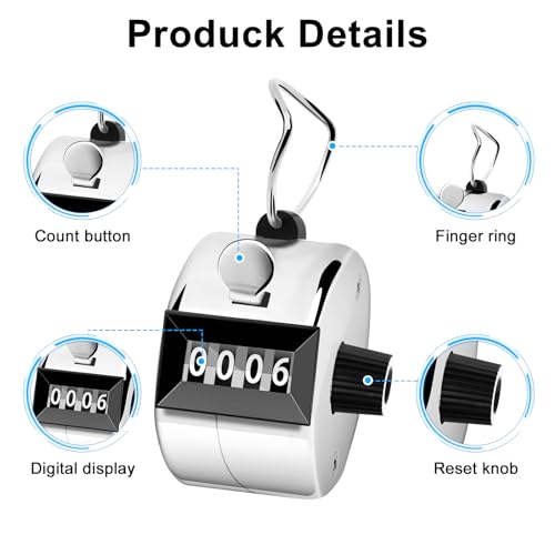 Decymis 2 Pack Clicker Counter, Metal Hand Tally Counter Clicker, 4 Digit Mechanical Palm Click Counter for Counting Numbers, Coaching, Sports Events Count