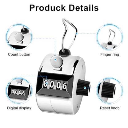 Decymis 2 Pack Clicker Counter, Metal Hand Tally Counter Clicker, 4 Digit Mechanical Palm Click Counter for Counting Numbers, Coaching, Sports Events Count