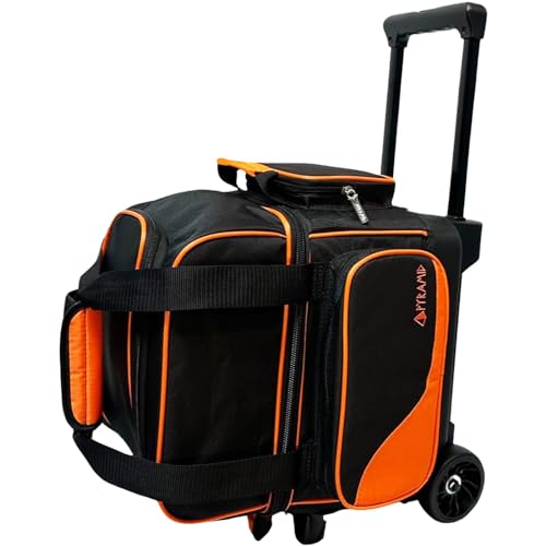 Pyramid Path Pro Deluxe Single Roller Bowling Bag With Separate Shoe Compartment (Up To US Mens Size 11), 2 Large Accessory Pockets, Padded Foam Ball Insert, Lifting Handles and Locking Square Handle - color: Pro Black/Orange
