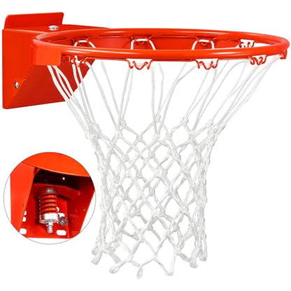Basketball Rim Replacement, Single-Spring Breakaway Basketball Rim Outdoor Indoor, Universal 18 Inch Heavy Duty Basketball Hoop Rim and Net - color: ORANGE, style: HOOKS Basketball Rim