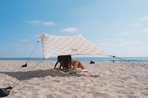Neso Portable Beach Tent Sun Shelter with Sand Anchor - Lightweight Beach Shade Canopy - Easy Setup for Family Outings - Patented Reinforced Corners - UPF 50+ Sun Protection - 7 x 7ft - Tan Checkers - color: Tan Checkers