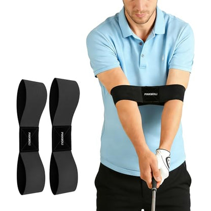 2 Pack Golf Swing Training Aid Swing Correcting Arm Band for Muscle Memory & Body Connection – Golf Trainer for Beginners, Left/Right-Handed Players (Black)