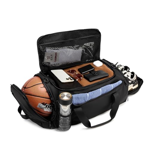 ROYALFAIR Basketball duffel bag Large Sports Bag with Separate Ball Holder & Shoes Compartment,Best for Basketball, football,Volleyball,Gym - color: Black