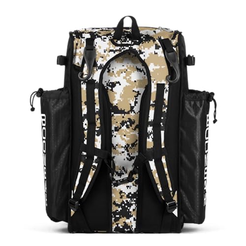 Boombah Superpack Bat Pack - Backpack Version (no wheels) - Holds 4 Bats - Camo Series - Multiple Color Options - color: Black/Vegas Gold