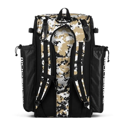 Boombah Superpack Bat Pack - Backpack Version (no wheels) - Holds 4 Bats - Camo Series - Multiple Color Options - color: Black/Vegas Gold