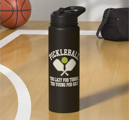 Pickleball Player Too Lazy For Tennis Too Young For Golf Stainless Steel Insulated Water Bottle - color: Black