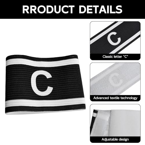 Unisex Captain Armband for Soccer Training, Adults & Youths Classic Captain ‘C' Arm Band Adjustable Elastic Captain Armbands Team Sports Accessories - color: Black