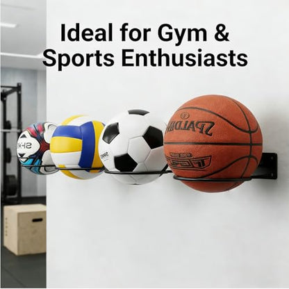 Wall Mount Ball Display Rack, Sports Ball Storage Holder for Basketball, Football, Soccer, Volleyball