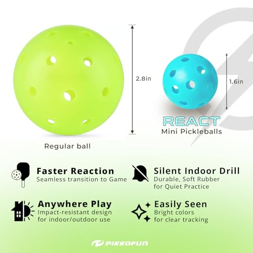 PIKKOFUN React Mini Pickleball Balls - 5 Pack Quiet Training Balls for Improve Hand Speed, Paddle Control and Accuracy - color: Blue