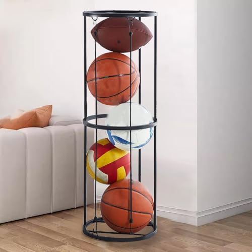 Garage Ball Storage Vertical Ball Rack for Soccer Volleyball Football Basketball Ball Cage Organizer for Kids Room Garage Home 2 Layer