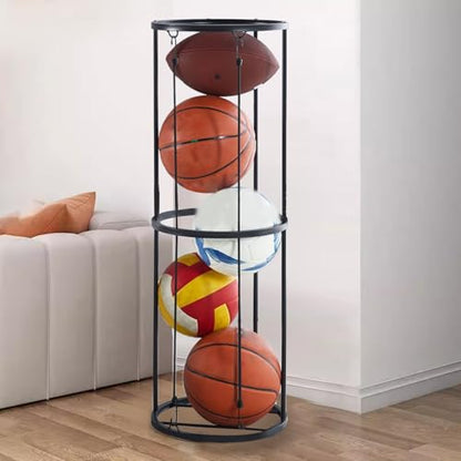 Garage Ball Storage Vertical Ball Rack for Soccer Volleyball Football Basketball Ball Cage Organizer for Kids Room Garage Home 2 Layer