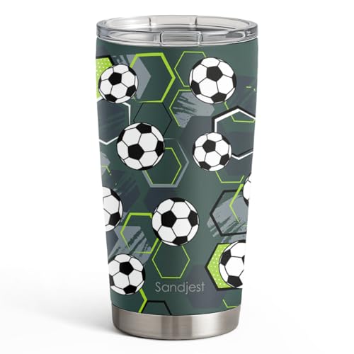 SANDJEST Soccer Tumbler Stainless Steel 20oz, Insulated Travel Coffee Cup, Sport Tumblers Gifts for Soccer Lovers, Men, Coach, Birthday, Christmas - color: Soccer 2