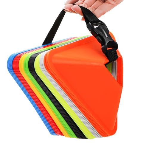 Tlence 48 Pack Soccer Cones for Training, Flexible Agility Disc Cones with Carry Bag and Strap, Mini Sports Practice Equipment for Football Basketball Drills (8 Colors)