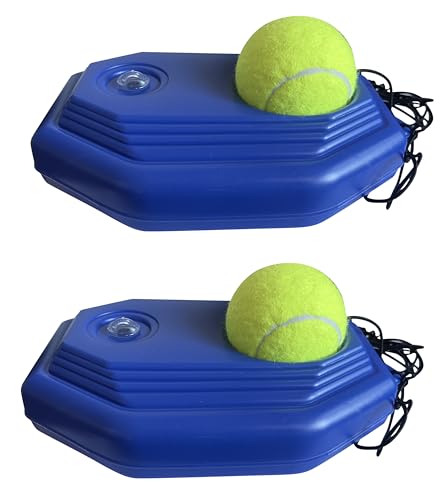 2 Pack of Pro Solo Impact Tennis Trainer Rebounder Round Rectangular Ball with Practice Elastic Strings Rope for self- Practice Beginners