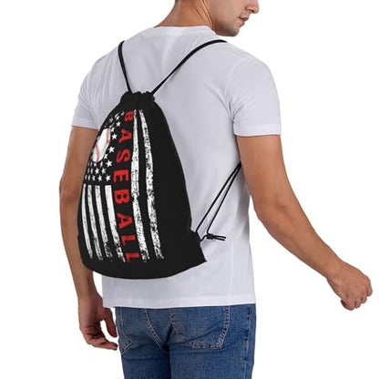 American Baseball Flag Unisex Drawstring Backpack Bag Sport Gym Travel Swim Sackpack - color: American Baseball Flag3