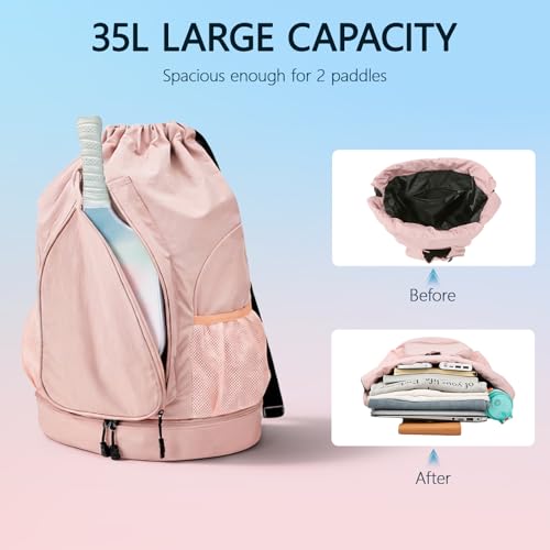 Pickleball Backpack for Women, Fit 2 to 4 Paddles, Pickleball Backpack with Shoe Compartment, Pickle Bag as Gifts for Beginner, Large Capacity Pickle Ball Bag with Paddle Cover Pocket - color: Pink