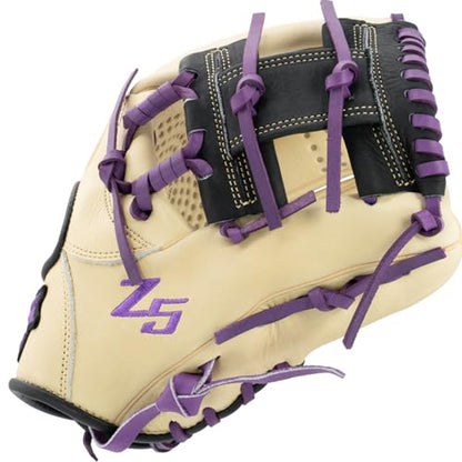 SSK Z5 Craftsman Infield Baseball Glove – 11.25” - 11.5” - 11.75” - 12” – Right & Left Hand Throw - color: Camel/Black/Purple, size: 11.5" - Right Hand Throw