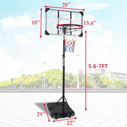 Portable Basketball Hoop, 5.6ft - 7ft Adjustable Basketball Hoop Goal System for Teenagers and Adults in Outdoor/Indoor, 28 Inch Shatterproof Backboard and Wheels