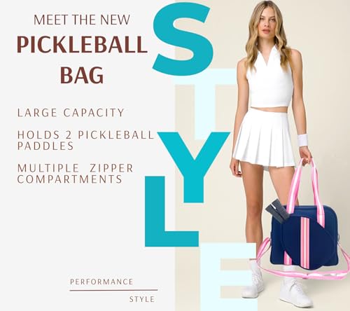 Pickleball Sports Tote Bag with Racket Holder, Neoprene, Adjustable Shoulder Strap - color: Navy Blue