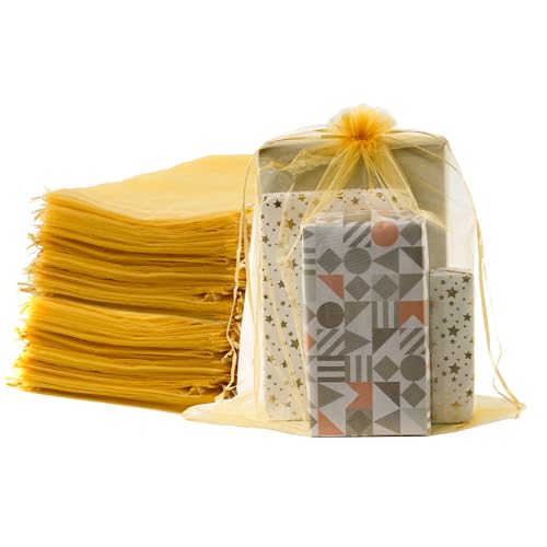 Meowoo 24PCS Big Organza Bags, 12x16in Big Mesh Bags Drawstring, Mesh Gift Bags Drawstring for Shoes, gift bags, home storage, Christmas, gardening, dolls(gold) - color: gold-12x16in-24p, size: 24p