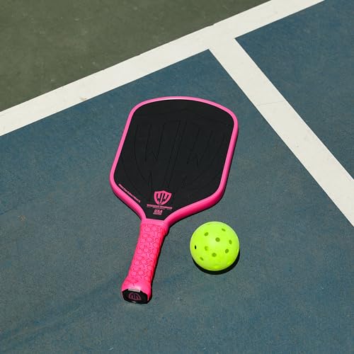 Paddle - USAPA Approved - T700 Carbon Fiber for Ultimate Spin - Elongated Handle and Shape for Power - Paddle Cover, Paddle Eraser, Lead Tape, Sweatband Included - color: Pink